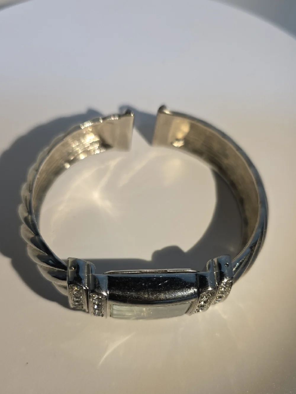 Studio Silver Crystal-Accent Twisted Bangle Watch
